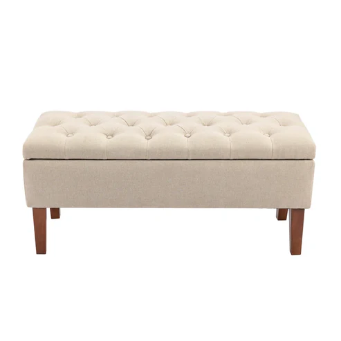 Tufted Upholstered Storage Bench with Wooden Legs